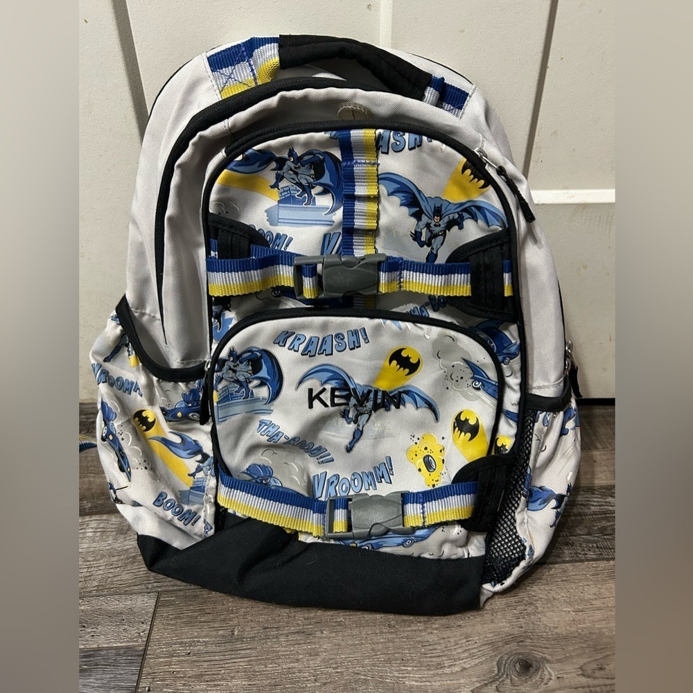 Pottery barn Kids “Kevin” Batman Themed Backpack Blue& Yellow